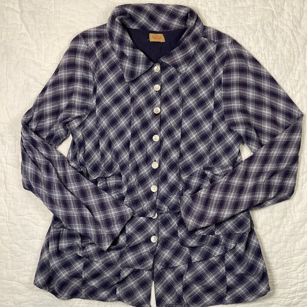 Vintage Tulip Plaid Pleated Button Up size Small